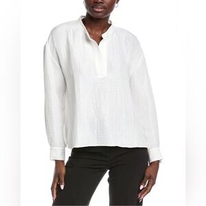 NWT $298 EILEEN FISHER Women’s Ivory Silk Linen Blend Elegant Top Blouse Size XL